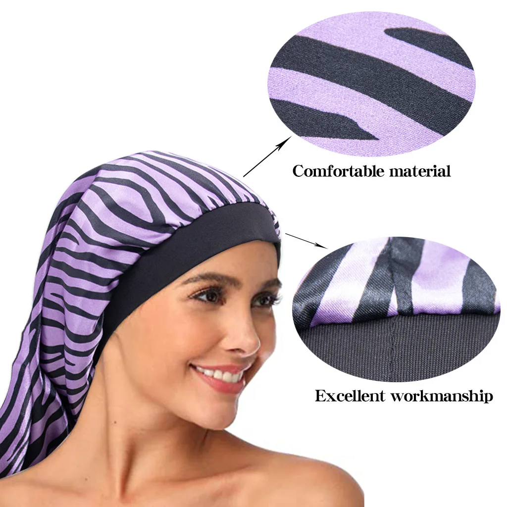 

New fashion Long Satin Bonnet Sleep Cap with high elastic hair band Night Cap Hair Care Bonnet Nightcap for Women Men chemo Cap