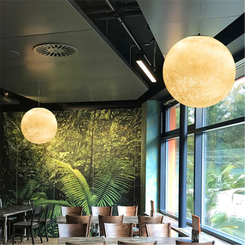 

LED Moon Pendant Lamp Ball Modern Pendant Light Resin Lamps Bedroom Living Room Dining Light Fixtures Decor Pendant Lights