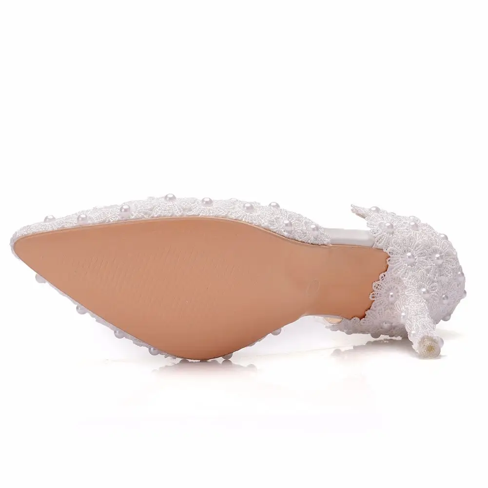 Женские свадебные босоножки на высоком каблуке белые сандалии с кружевными