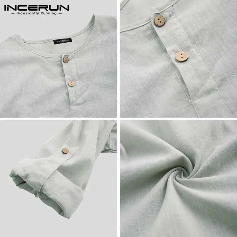 Мужская рубашка с длинным рукавом базовая Свободная треугольным вырезом Пляжная