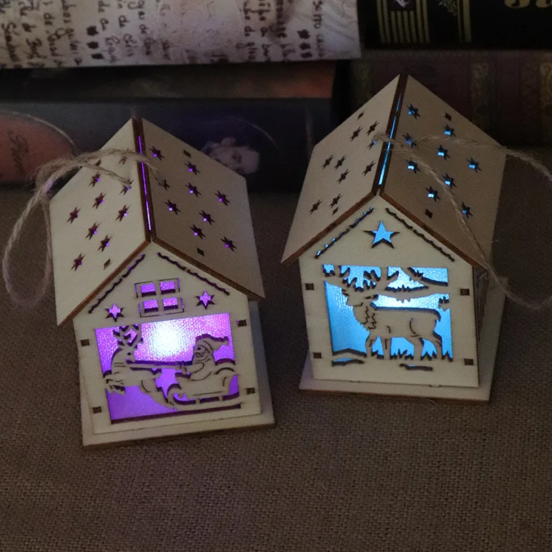 Фестиваль Diy деревянный дом с светильник рождественская елка украшение для дома