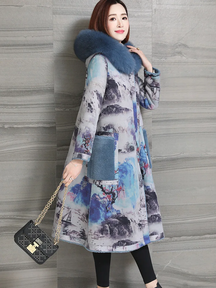 Пальто из натурального меха с капюшоном лисьего куртка 100% шерсти Корейская