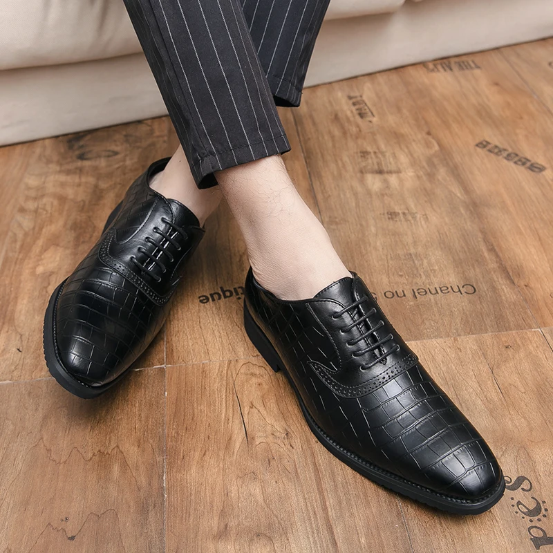 

Misalwa Big Size 38 to 48 Crocodile Pattern Business Brogue Shoes Flats Men Designer Dress Shoes Men's Oxford Party Shoes