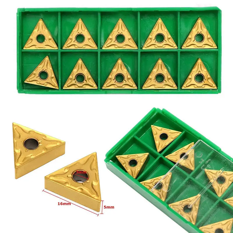 

10pcs/Box Golden Lathe Carbide Triangular Tips Inserts Good Wear Resistance