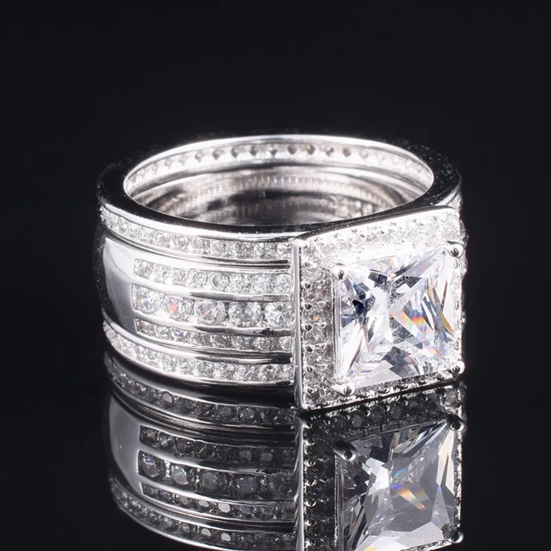 Комплект женских колец из серебра 925 пробы с имитацией бриллианта | Украшения и