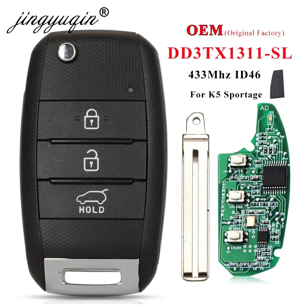 

jingyuqin OEM DD3TX1311-SL 3Button Remote Flip Key For Kia K5 Sportage 2013-2015 Car Fob Remote Key Fob Folding Original Factory