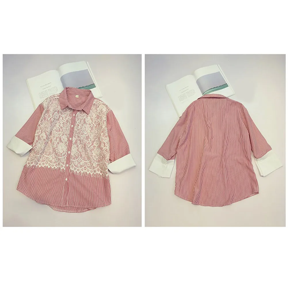 

Newly Women Long Sleeve Lace Shirt Lapel Loose Office OL Party Basic Tops DO99