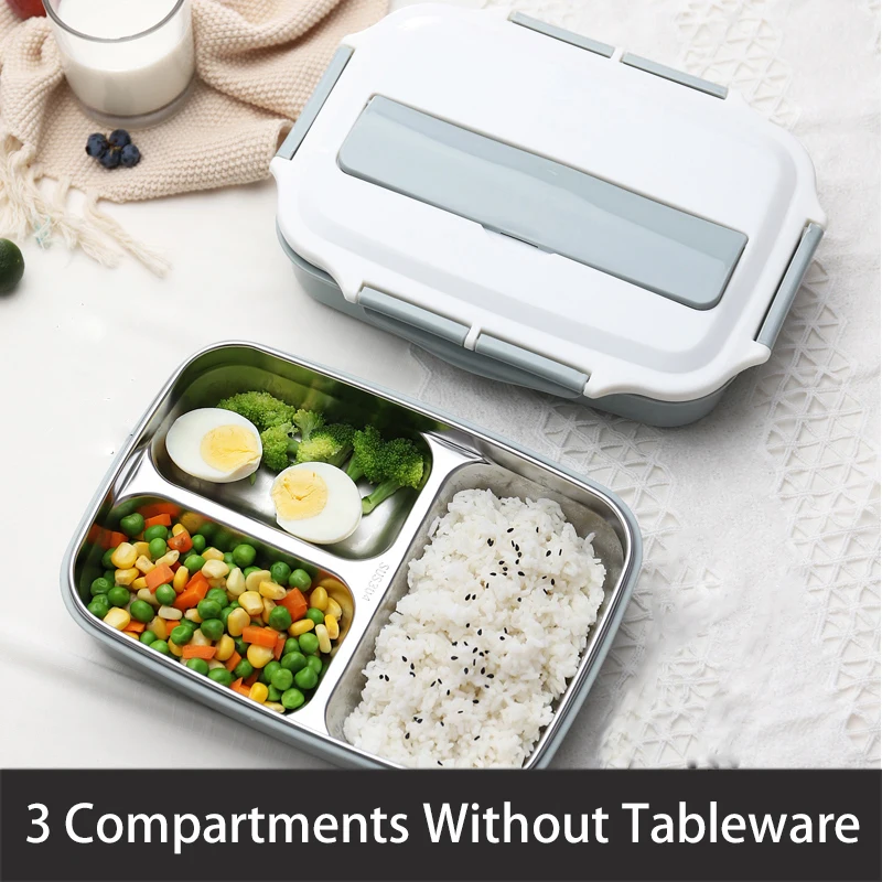 blue no tableware-3 Нержавеющая сталь Термальность контейнеры для еды с отделениями, Герметичная Кружка-порционная коробка Bento для хранения еды контейнер для пикника, офисные школьные Ланч-бокс - Цвет: blue no tableware-3