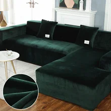 Elasticated Sofa Covers Chaise Longue for Living Room Velvet Corner Armchair Elastic Cushion Couch Furniture 3 Seater Slipcover