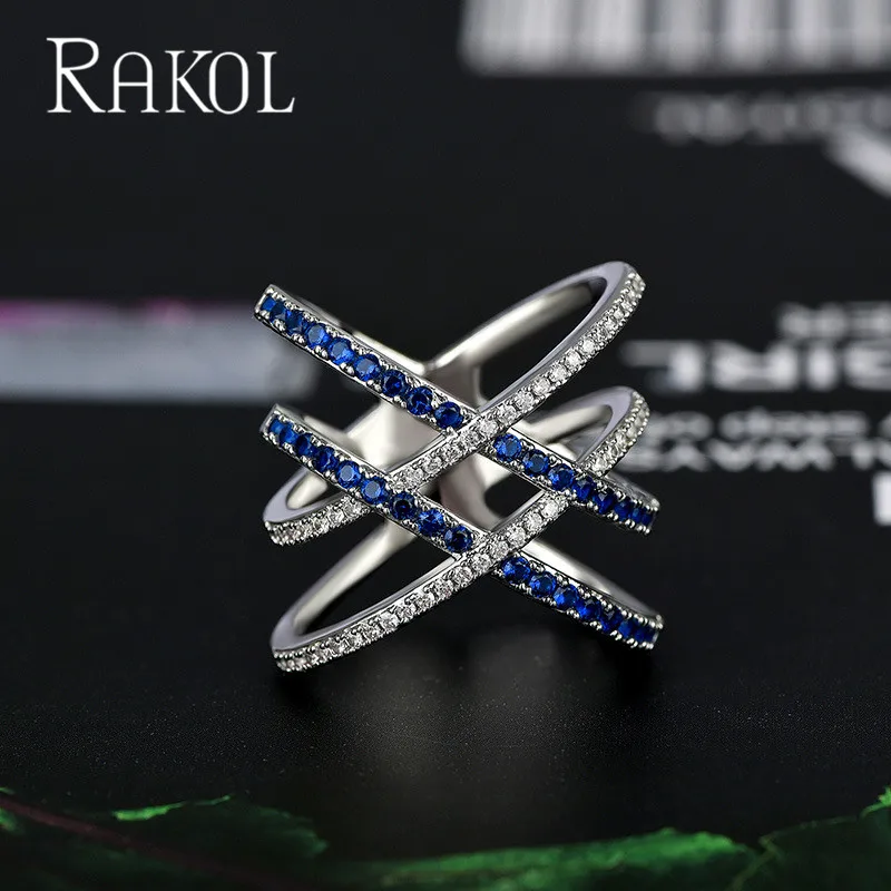 RAKOL Модные кольца для Wom буква х Форма Крест микро проложить Циркон белого золота цвет/золото цвет украшения на свадьбу, годовщину R0178