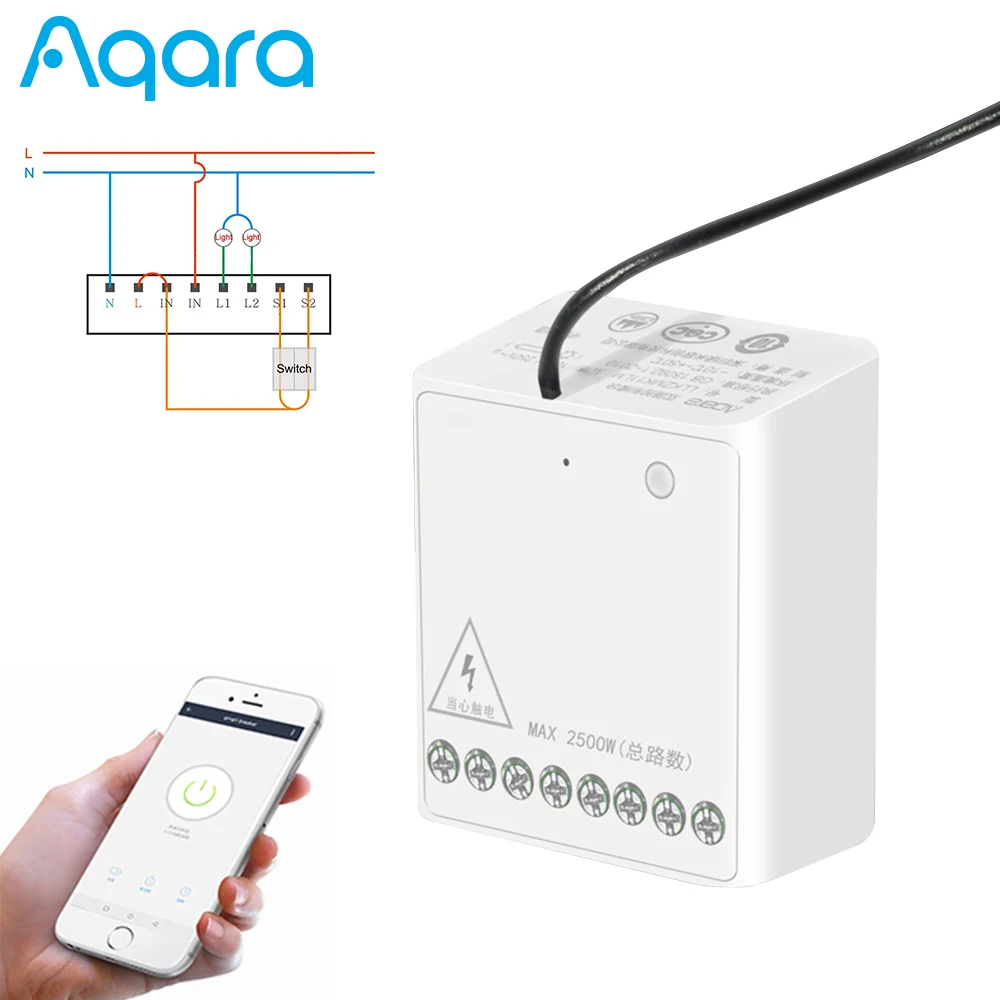 Как подключить двухканальное реле zigbee Беспроводной двухсторонний модуль Aqara Zigbee, реле с таймером для умного дома,
