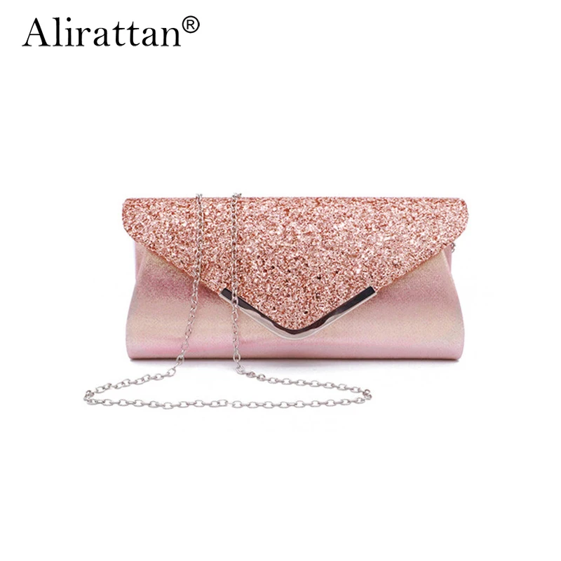 

Luxury Solid Color Sequined PU Leather Evening Clutch Bags For Women 2022 New Fashion Brand Ladies Chain Shoulder Messenger Bag