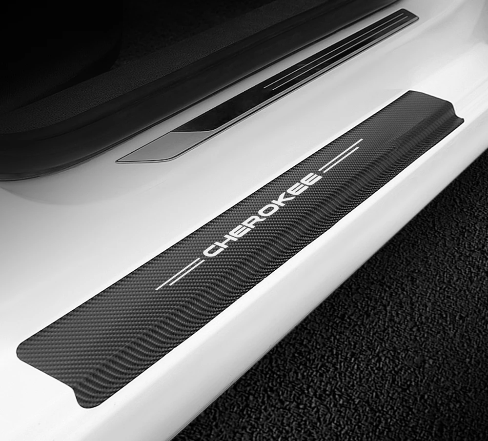 4 шт., Накладка на порог автомобиля, углеродная наклейка для Jeep Renegade Wrangler JK TJ Rubicon Cherokee, патриот, Трейл, ястреб, аксессуары для компаса