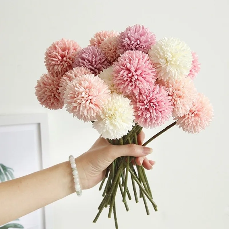 

1Pcs Bunch Artificial Flower Bouquet Silk Dandelion Flower Ball Fake Flowers DIY Home Widding Decoration Valentines Day Gifts