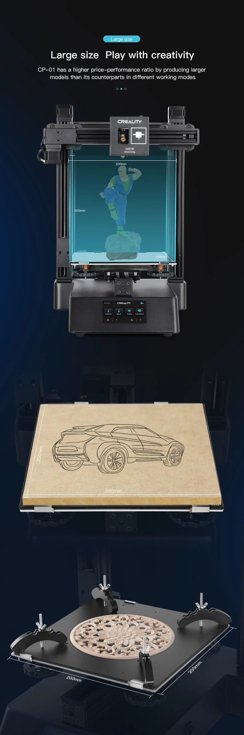 CREALITY 3d принтер CP-01 практическая три в одном Модульная Машина, 3D печать лазерная гравировка и ЧПУ функция резки