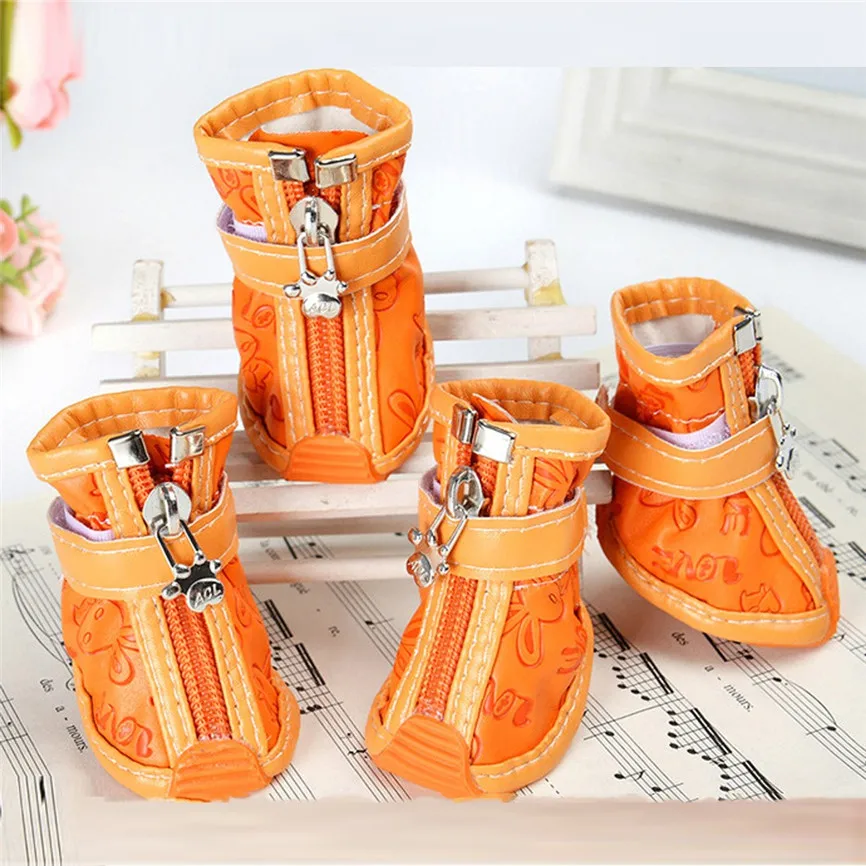 Зимняя нескользящая обувь для собак 4 шт. толстые теплые ботинки от снега и дождя