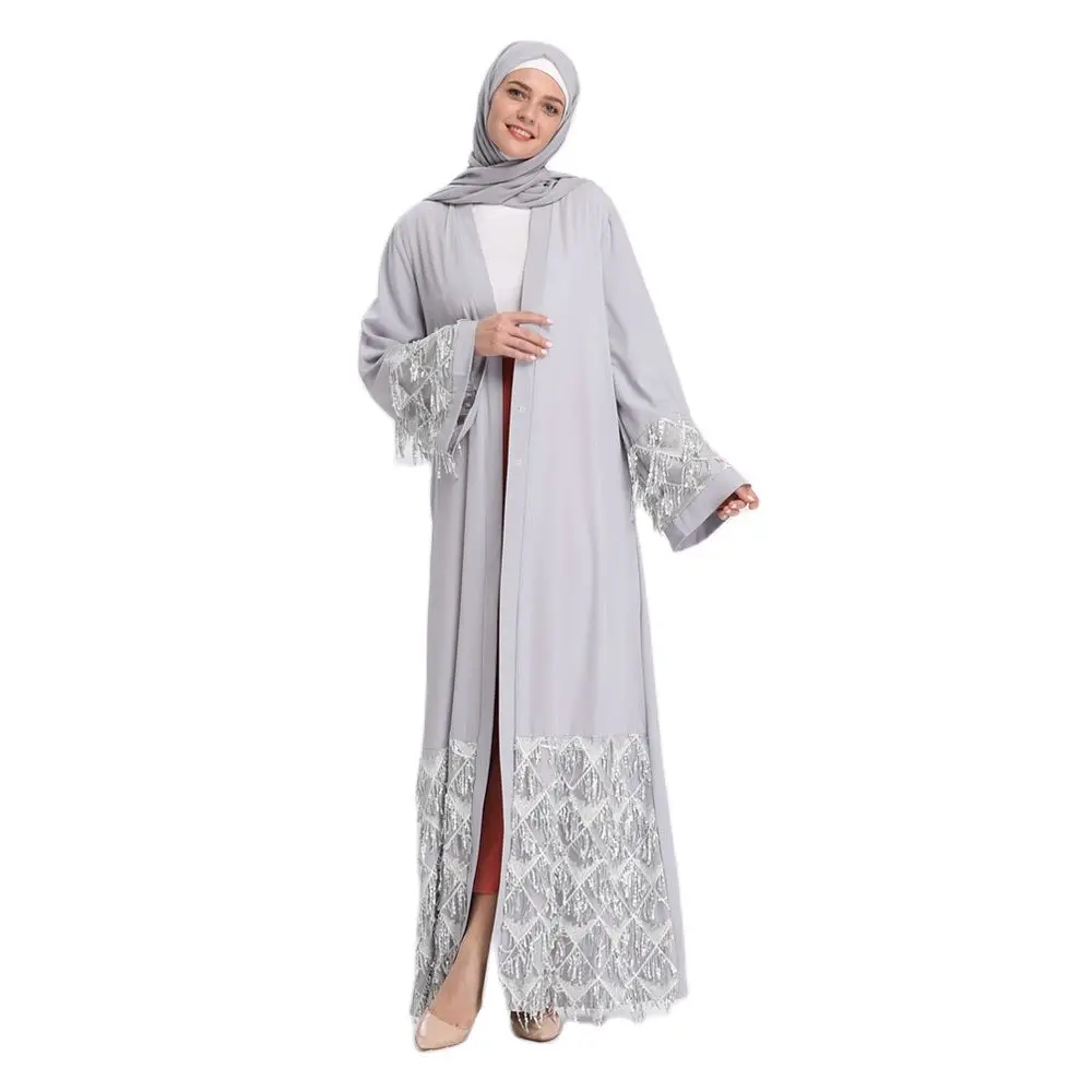 2021 мусульманское платье Абая Дубай кардиган халат пайетки кружево кимоно