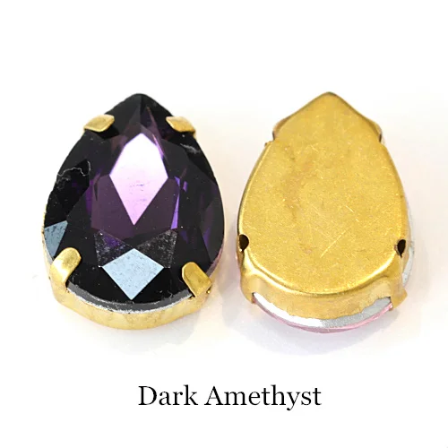 Dk Amethyst Teadrop стеклянные стразы для шитья страз с золотыми каплевидными каплями, много цветов, стразы для пришивания, свадебные украшения E7068 - Цвет: Dk Amethyst