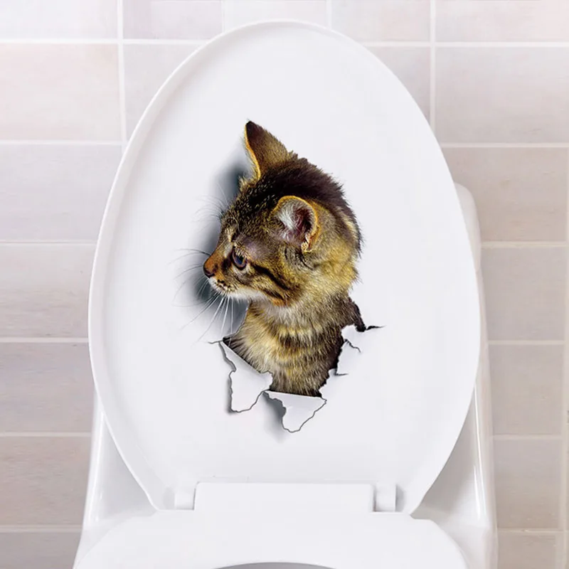 

Cute 3D Cat Wall Sticker Bathroom Toilet Living Room Home Decor Decal Background PVC Wall Stickers lpfk Toilet Stickers Posters
