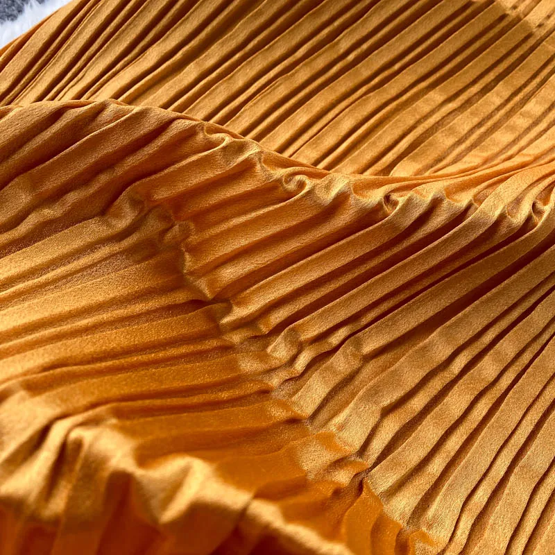 

Boho Style Holidays Pleated Maxi Dress For Party Robe Women's Dress Solid Spaghtti Strap Sleeveless Summer Long Dress