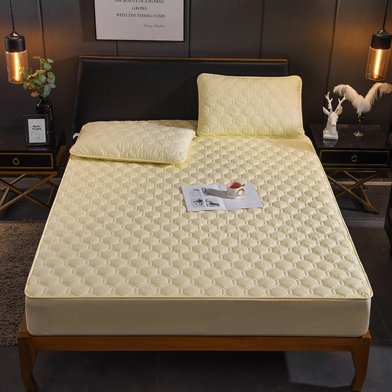 

High Grade 100% Cotton Thicken Quilted Mattress Cover Solid Color Anti-Bacterial Anti-slip Fitted Sheet Not Including Pillowcase