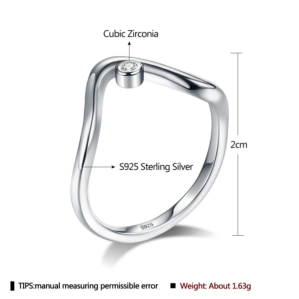 SILVERHOO 925 Sterling Silver Minimalist Irregular Wave Clear CZ Finger Rings For Women Engagement Ring Jewelry Girlfriend Gift