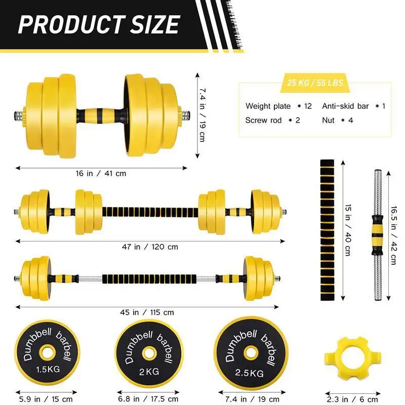 

New 55lbs 2 in 1 Adjustable Dumbbell/Barbell Set Non-slip Neoprene Handle Lifting Dumbbells with Connecting Rod for Home Gym