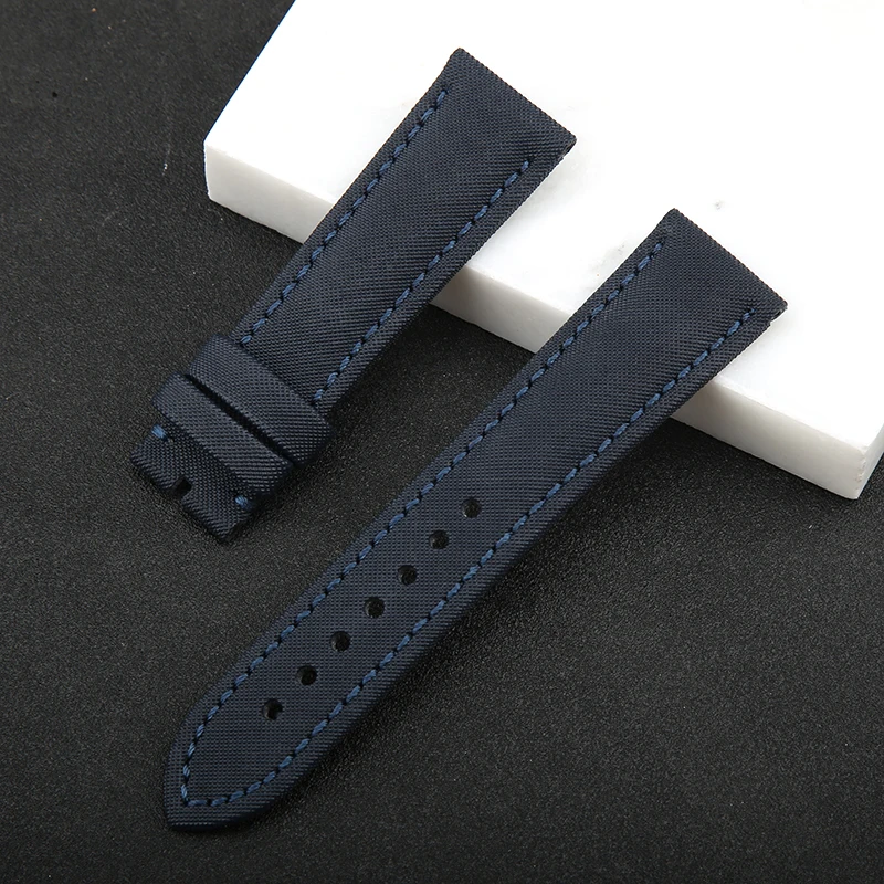 Ремешок для часов из нейлона и натуральной кожи черный синий 23 мм | Наручные часы