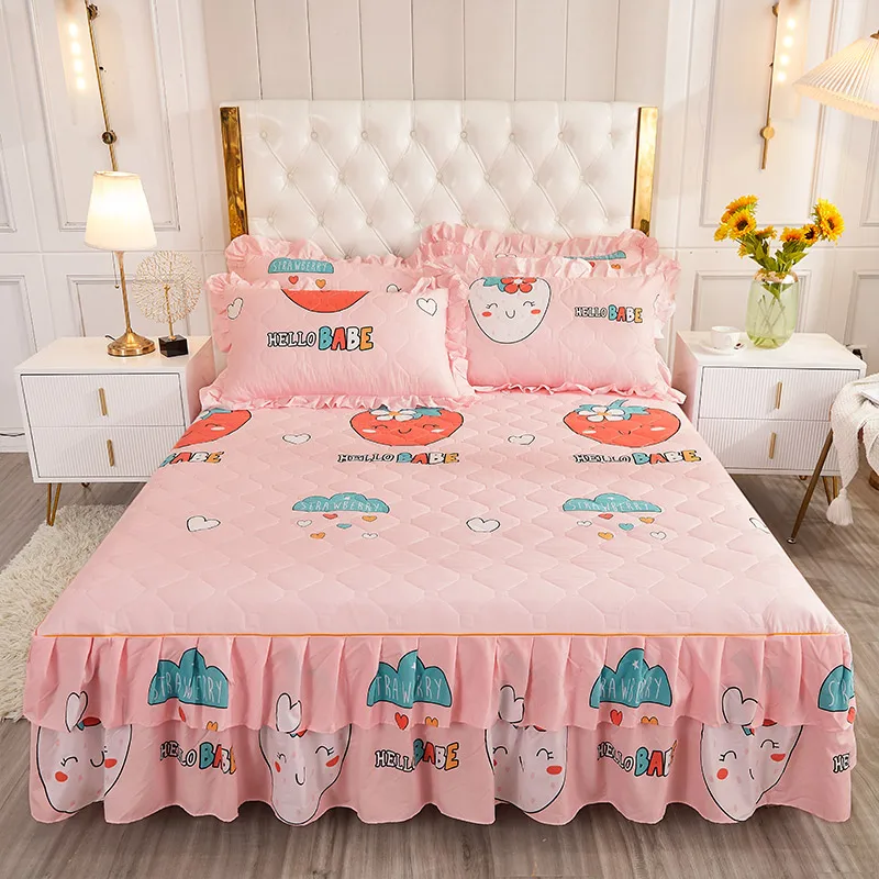 

Quilted Double Bed Skirt Twin Bedspreads Bed Spread Queen Size Sanding Soft Bedspread Cartoon Pinted Bed Skirt Bed Cover