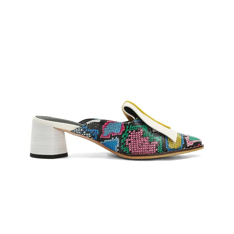 

Lsewilly High Heel Women Shoes Snake Print Strange Style High Heel Mules Shoes Mixed Colors Square Toe Pumps Ladies Big Size