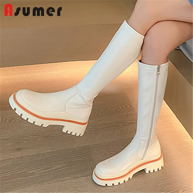 

Asumer 2022 New Arrive Riding Boots Women Genuine Leather Shoes Zip Autumn Winter Stretch Boots Fashion Knee High Boots Woman