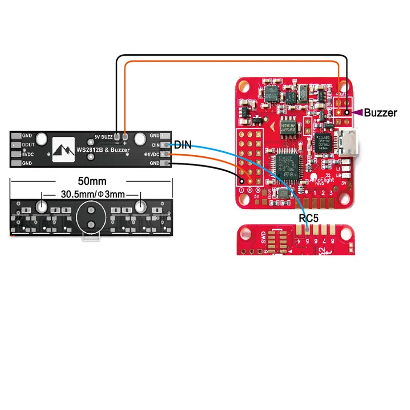 Светодиодный дисплей Matek WS2812B 5 В активный зуммер 6 x RGB для NAZE32 F3 FLIP32 CC3D Skyline32