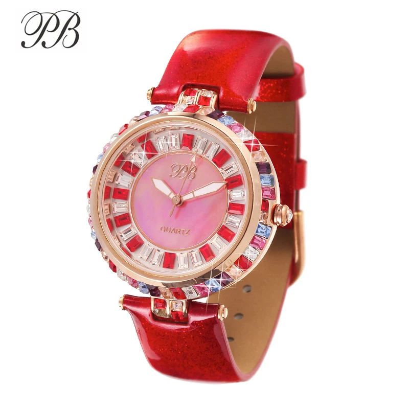 Princess Butterfly clock Марка Мода Красочные Красный Кристалл Женские Часы Водонепроницаемый Небольшой Роскошный Кожаный Ремешок Кварцевые часы наручные