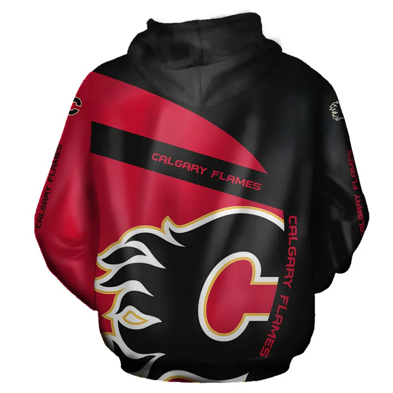 

Calgary Men's Fashion 3D Hoodie Black And Red Stitching Flame Letter C Print Flames Cool Outdoor Sweatshirt 1