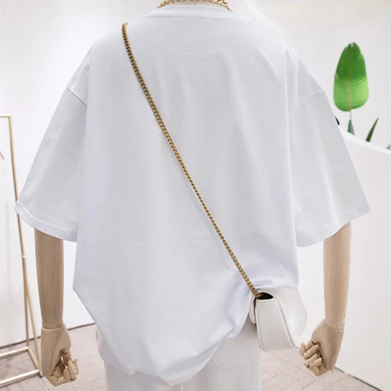 

Summer Women Loose Rhinestone Casual T Shirt Short Sleeve 2021 Fashion Cartoon Graphic Cotton Basic Tee Ultra Soft Large Size