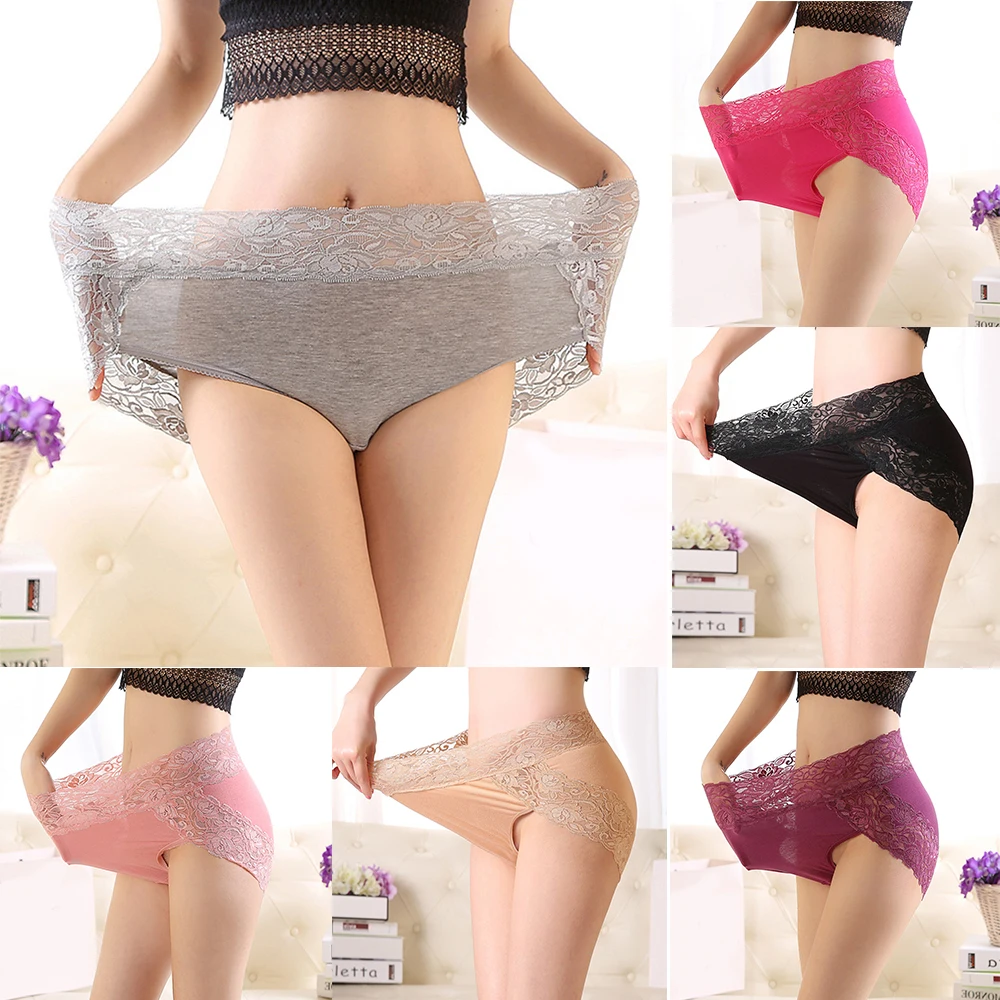 Плюс размер сексуальные женские модальные трусики с высокой талией бесшовные