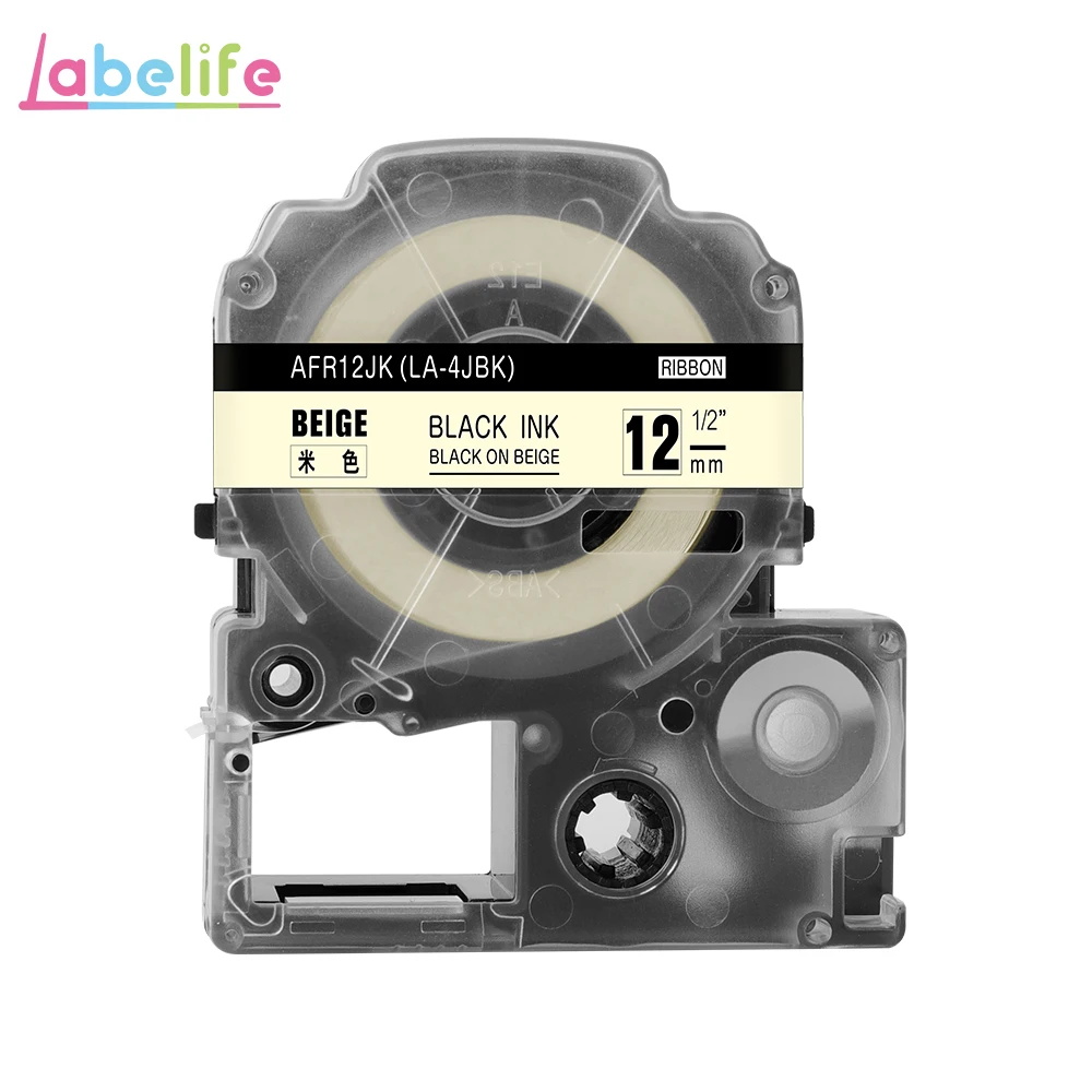 Labelife 1 шт. 12 мм KingJim LA-4LBK совместимый SFR12PK SFR12ZK для Epson/Kingjim принтер этикеток для букета, подарка, свадьбы - Цвет: Black on Beige