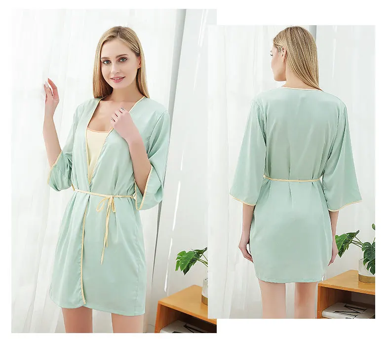 

Summer Mid-long Shorts Pajamas Robes Set Female Thin Section Contrast Three-piece Large Size Home Suit Womens Pajamas