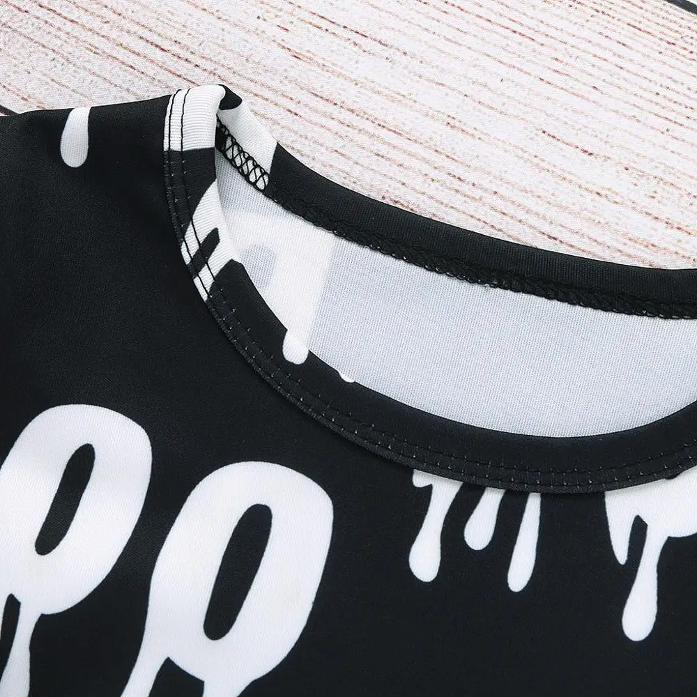 2019 Autumn Winter Fashion Toddler Baby Boy Girl Clothes Halloween Letter T-shirt Tops+Striped Pants Outfits |