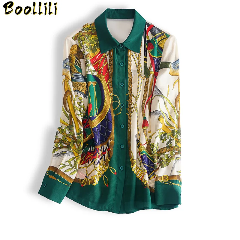 Boollili Real Silk Shirt Womens Tops and Blouses Korean Vintage Blouse Women Spring Autumn Print Blusas Mujer De Moda 2020