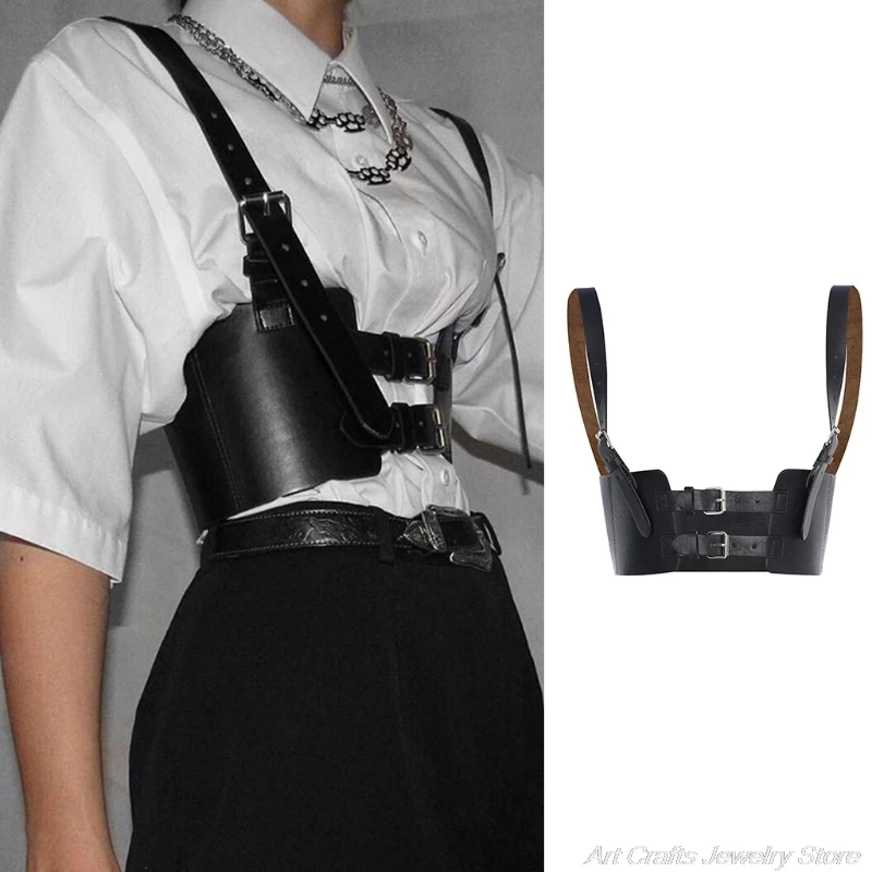 

Women Sexy Faux Leather Waist Belt Crop Top Vest Harajuku Gothic Punk Harness Strap Vintage Underbust Corset Cincher M19 21