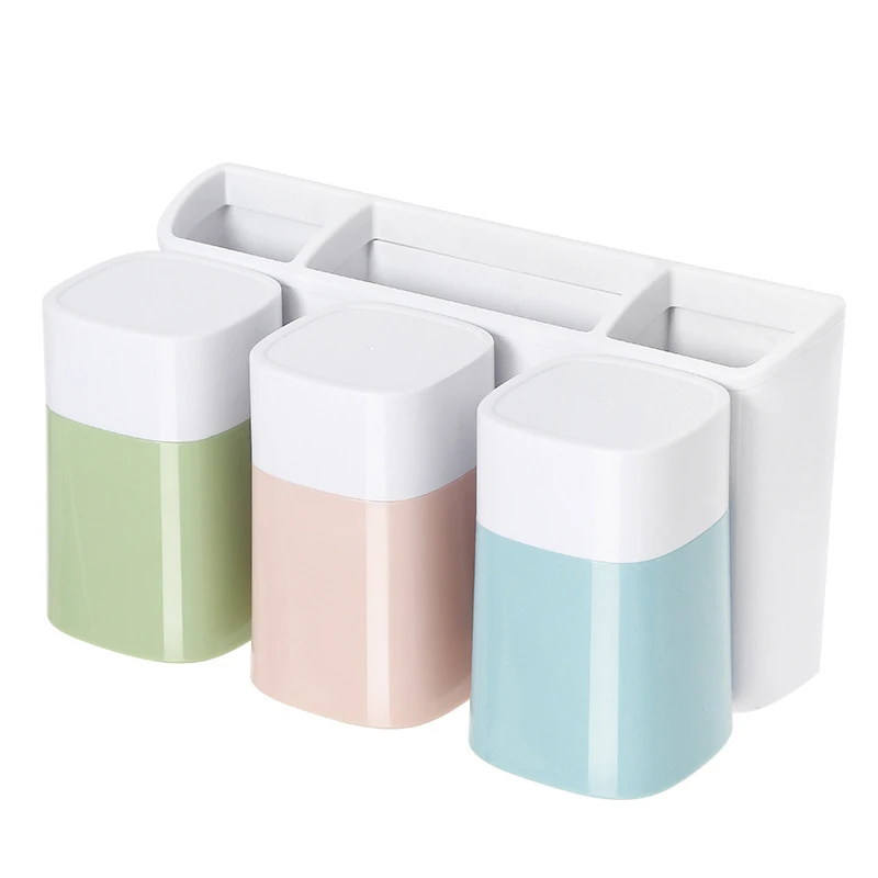 

1 Set Family Of Three Multifunctional Wall Mount Bathroom Accessories Auto Toothpaste Dispenser Family Toothbrush Holder Set