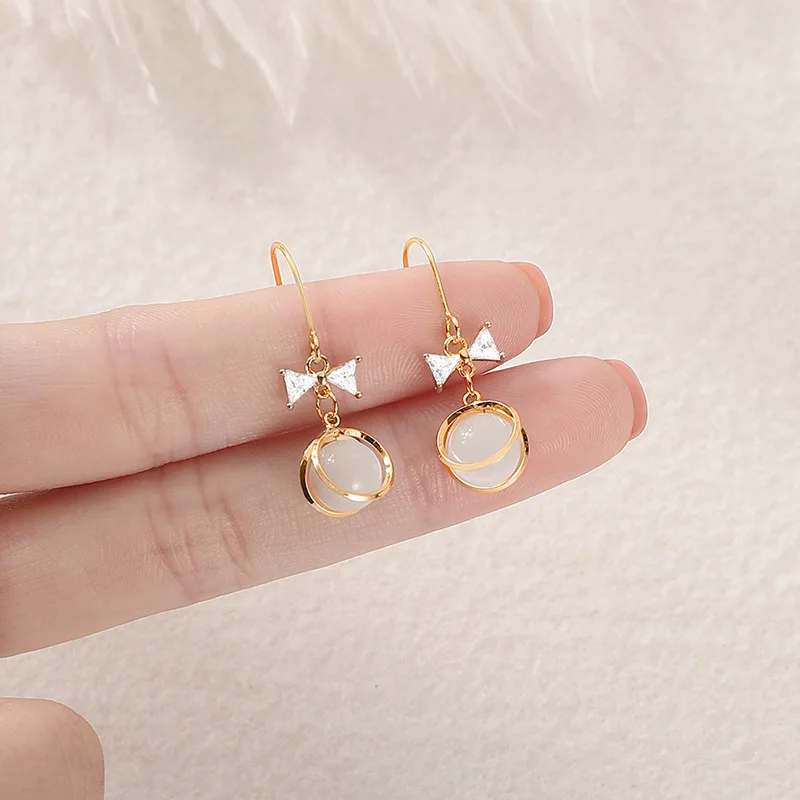 

LOVOACC Elegant White Color Transparent Opals Pendant Earrings for Girls Sparkly Rhinestone Bowknot Earrings Cute Accessories