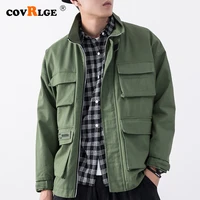covrlge men cotton jacket solid cargo jacket spring autumn male clothing high quality streetwear casual mens coat mwj187