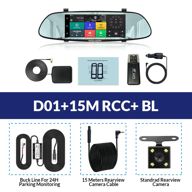 E-ACE 3G " сенсорный Автомобильный видеорегистратор Камера gps Bluetooth двойной объектив зеркало заднего вида Android 5,0 видео регистратор Full HD 1080P авто видеорегистратор
