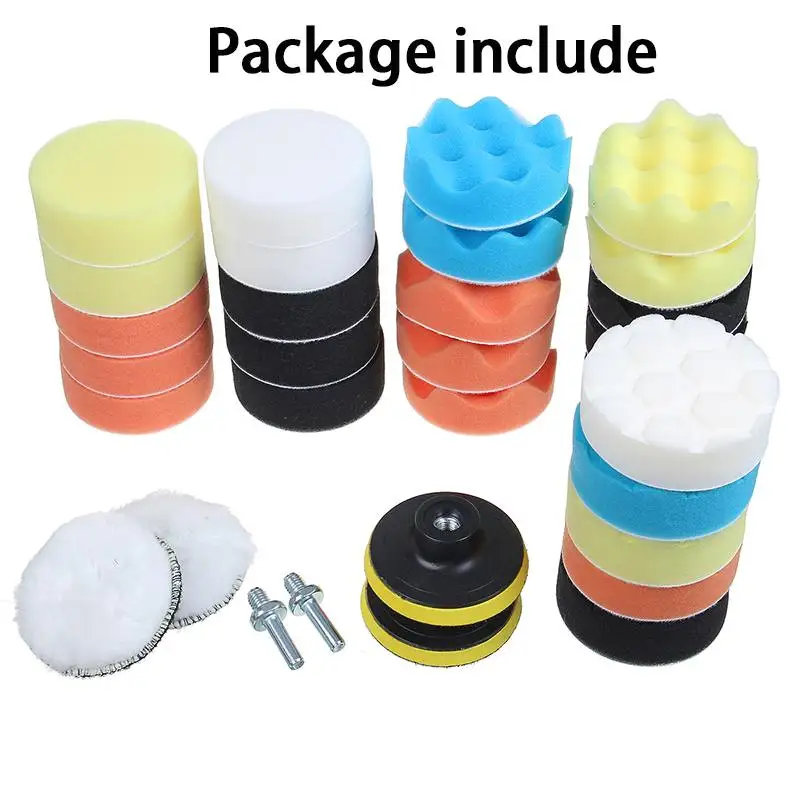 

31Pcs 3 Inch Buffing Pad Set Thread 80mm Auto Car Polishing Pad Kit for Drill Adaptor M10 Power Tools+Car Polisher