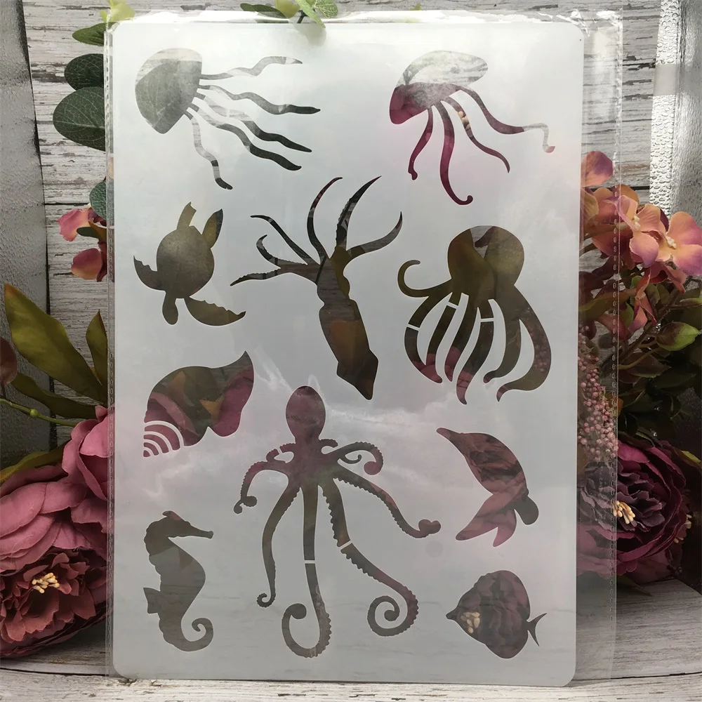 

12Pcs/Lot A4 29cm Ocean Marine Land Animals DIY Layering Stencils Painting Scrapbook Coloring Embossing Album Decor Template