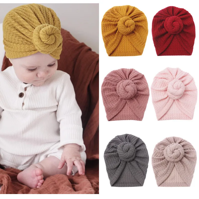 

New Solid Waffle Crochet Knit Baby Hat 3M-5T Turban Infant Toddler Newborn Baby Cap Bonnet Beanies Headwraps for Baby Girls Boy