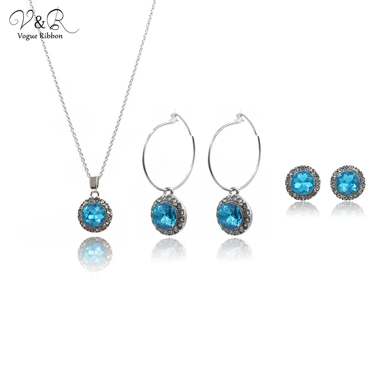 Ожерелье и серьги с голубым камнем комплект ювелирных украшений для девочек 2020 |