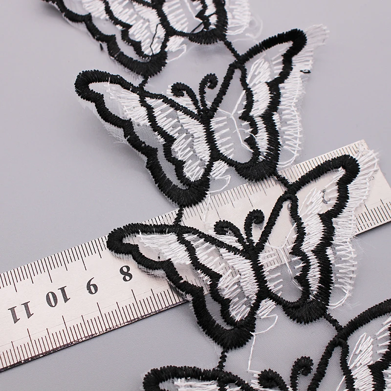 1 ярд черная растворимая Кружевная аппликация в виде бабочки отделка для одежды